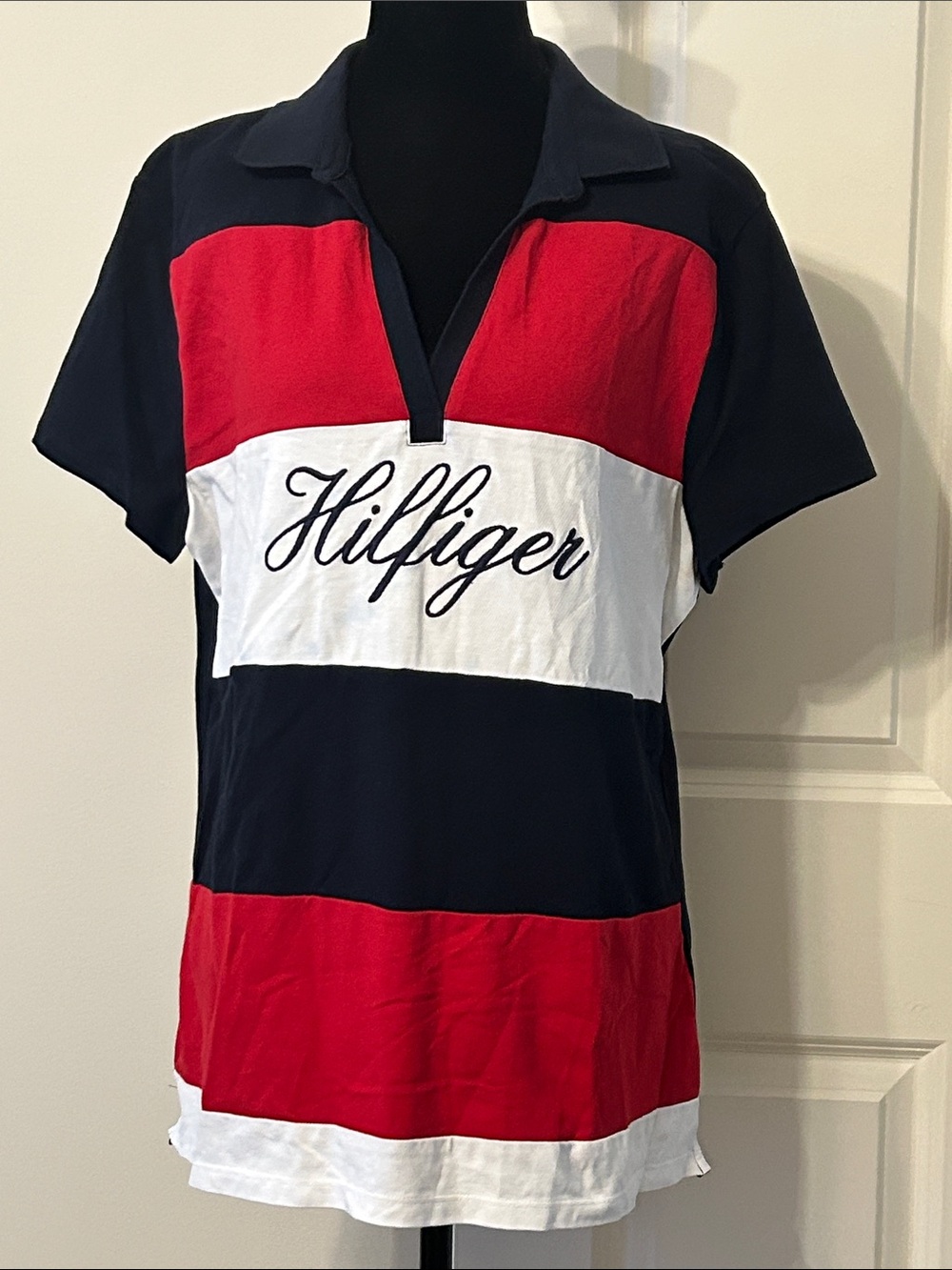 Tommy Hilfiger Red, White & Navy Striped Women’s Polo